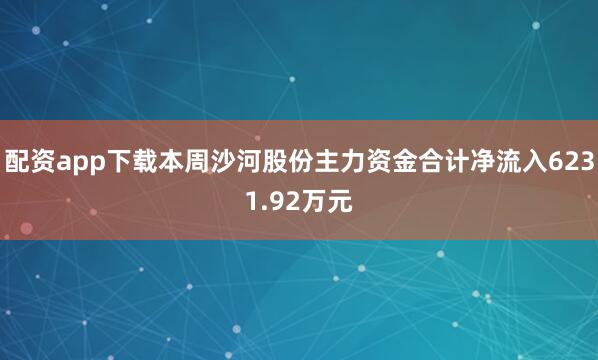 配资app下载本周沙河股份主力资金合计净流入6231.92万元